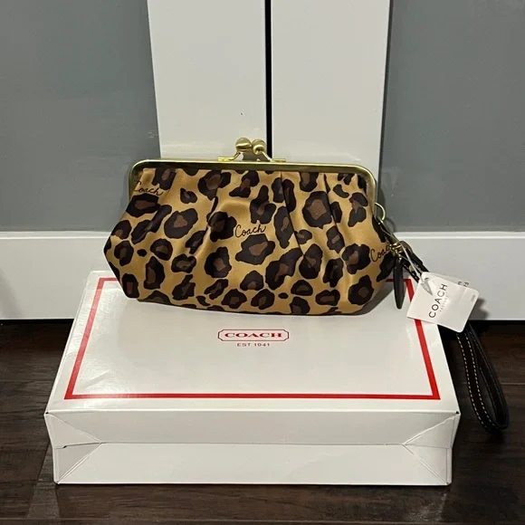 Coach Tan and Brown Leopard Wristlet - Picture 1 of 5